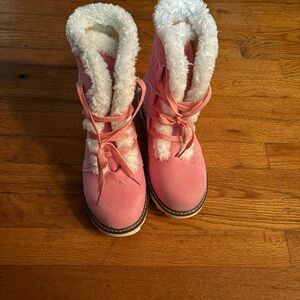 Pink Faux Suede Fur-Lined Winter Boots